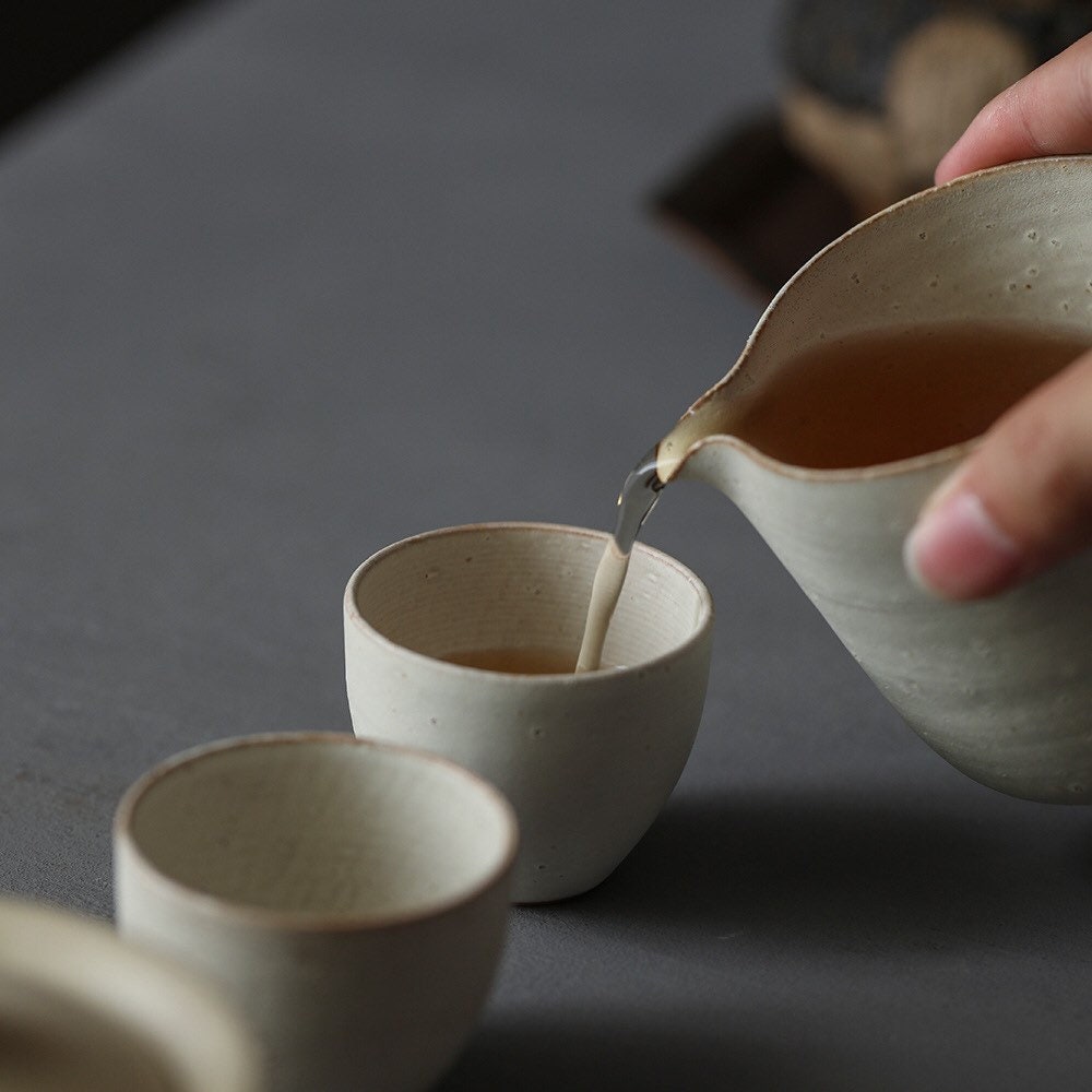 Gohobi Handmade white ceramic teapot Chinese Gongfu tea Japanese Teacup small green tea cup  [Pulverised white collection] 