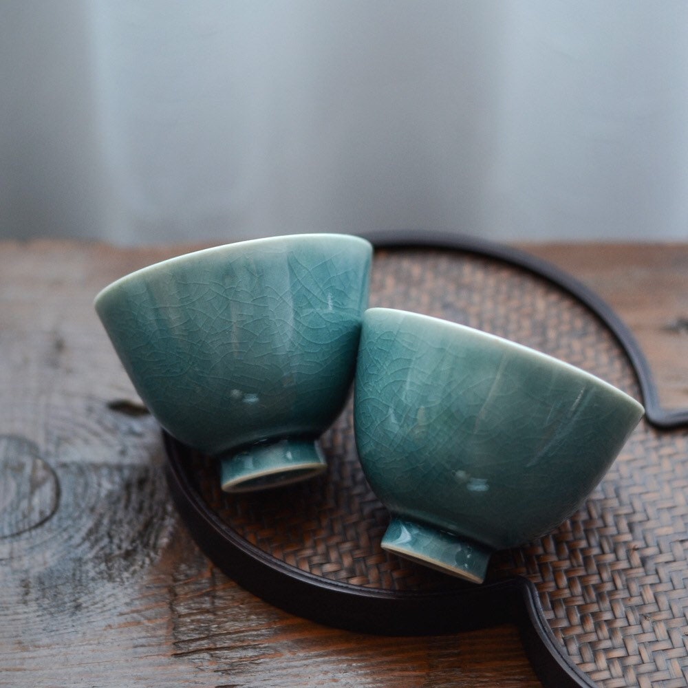 Gohobi Handmade Teal ceramic tea cup Chinese Gongfu tea Kung fu tea Japanese Chado crystal gemstone colour [Ice crack collection] 