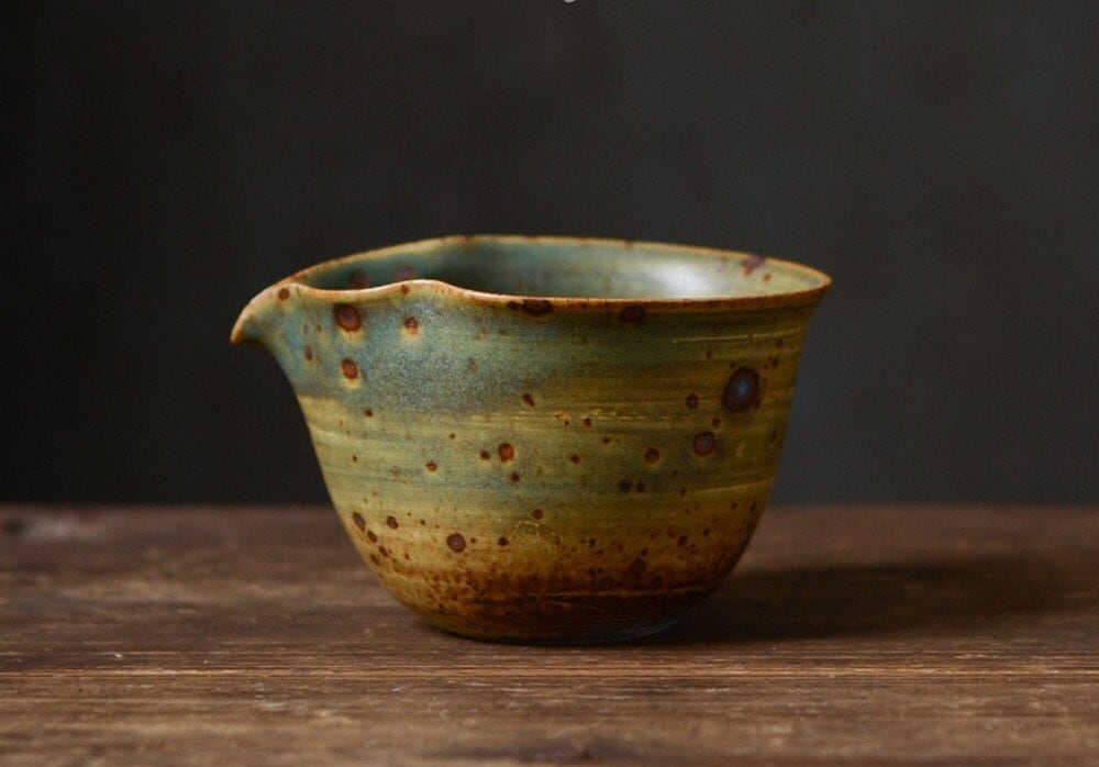 Gohobi Handmade ceramic Tea pitchers Fair cup Chinese Gongfu tea Kung fu tea Japanese Teacup small green tea cup [Green banana collection]