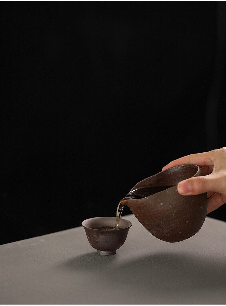 Gohobi Handmade ceramic tea pitcher Fair cup, Chinese Gongfu tea, Japanese Korean style teacup, rustic [Old rock mud collection] 