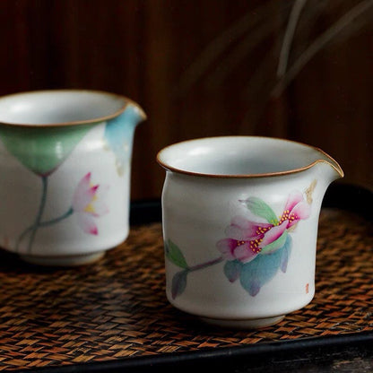 Gohobi Hand painted fair cup tea pitcher Peony Tea Cup Ceramic Chinese Gongfu tea Kung fu tea Japanese Chado Oriental tea cup