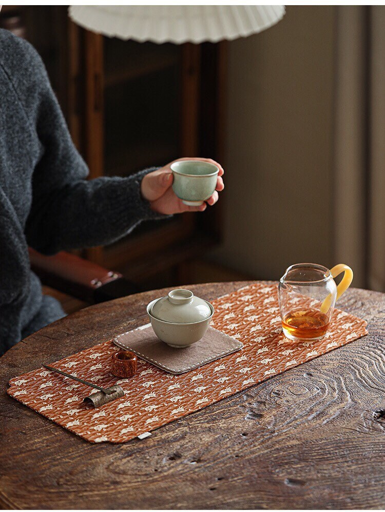 Gohobi Gongfu Tea ceremony placemat 48cm x 21 cm Kung fu tea towels Linen cotton Japanese Chado teaware placemat