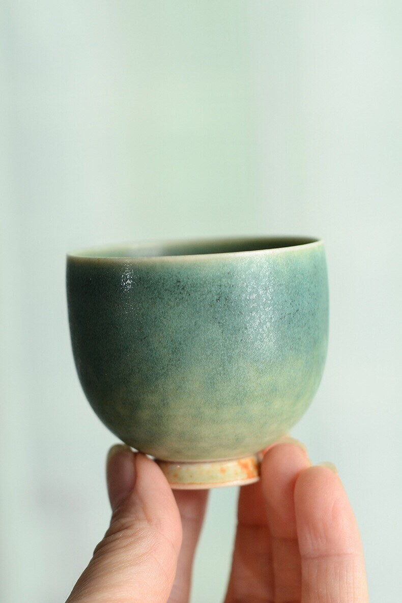 Gohobi Handmade Green tea pitcher/ Fair cup, vintage, high quality, Rustic, Minimalistic Japanese Tea, Gongfu tea [Green Glazed collection]