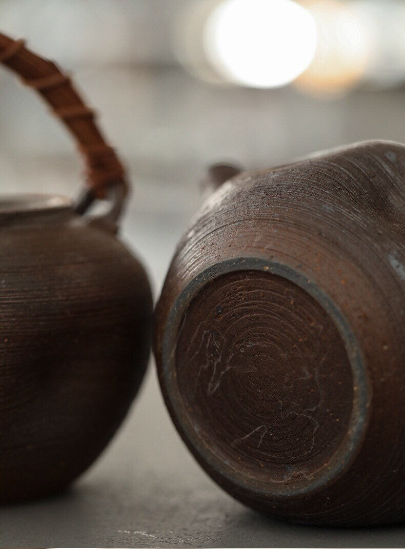 Gohobi Handmade ceramic teapot, Chinese Gongfu tea, Japanese Korean style teacup, rustic [Old rock mud collection] 