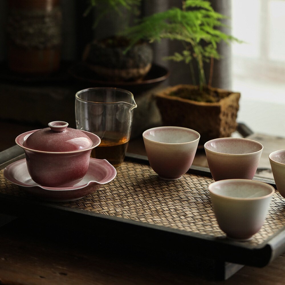 Gohobi Handmade Pink gaiwan, Hand painted, vintage, high quality, Rustic, Minimalistic Japanese Tea, Gongfu tea [Pink Glazed collection]