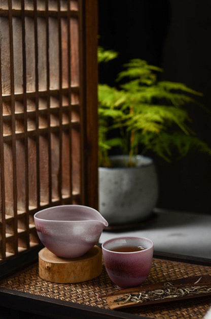 Gohobi Handmade Pink Tea pitcher/ Fair cup, Hand painted, vintage, high quality, Rustic, Minimalistic Japanese Tea [Pink Glazed collection]