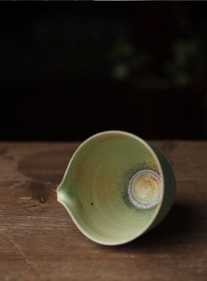 Gohobi Handmade Green tea pitcher/ Fair cup, vintage, high quality, Rustic, Minimalistic Japanese Tea, Gongfu tea [Green Glazed collection]