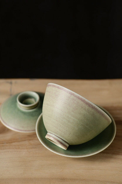 Gohobi Handmade Green gaiwan, Hand painted, vintage, high quality, Rustic, Minimalistic Japanese Tea, Gongfu tea  [Green Glazed collection] 