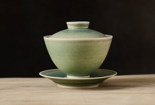 Gohobi Handmade Green gaiwan, Hand painted, vintage, high quality, Rustic, Minimalistic Japanese Tea, Gongfu tea  [Green Glazed collection] 