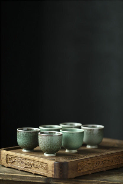 Gohobi Handmade Green Tea cup, Hand painted, vintage, high quality, Rustic, Minimalistic Japanese Tea, Gongfu tea  [Green Glazed collection]