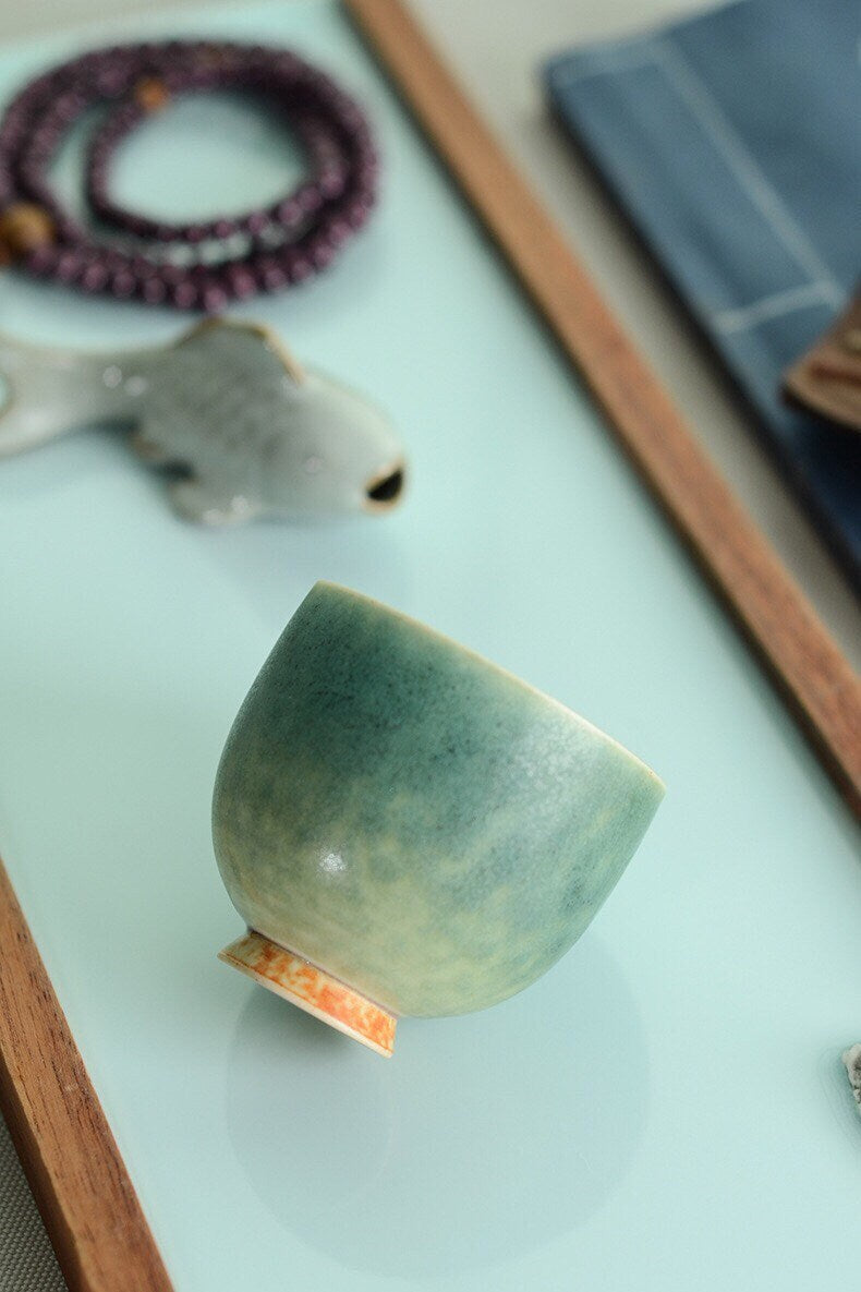 Gohobi Handmade Green Tea cup, Hand painted, vintage, high quality, Rustic, Minimalistic Japanese Tea, Gongfu tea  [Green Glazed collection]