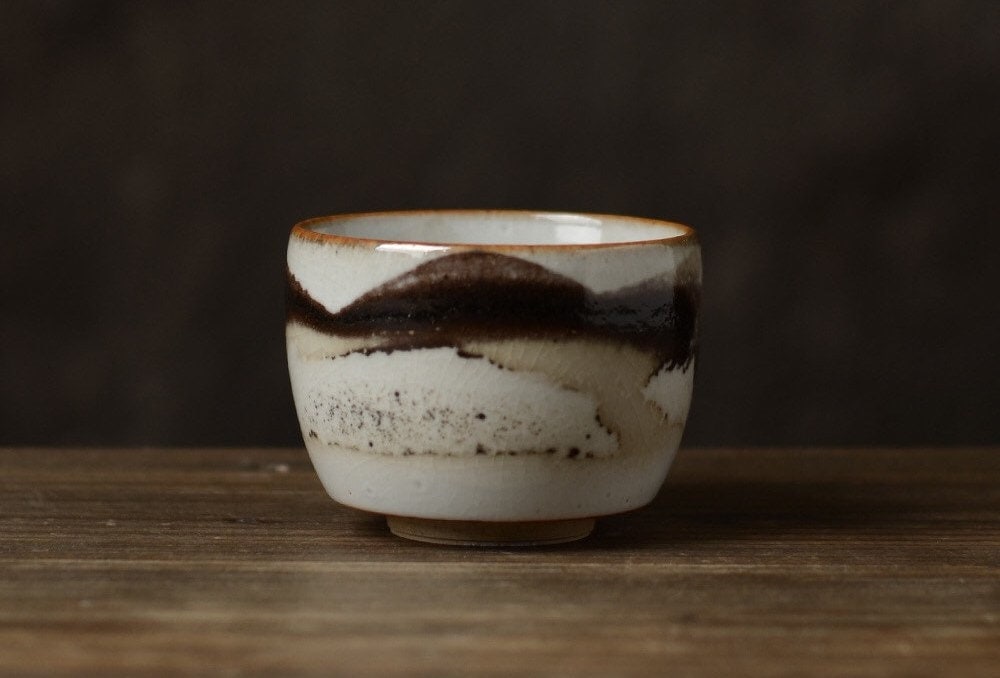 Gohobi Handmade ceramic tea cup Chinese Gongfu tea Japanese Teacup small green tea cup [Black ink collection]