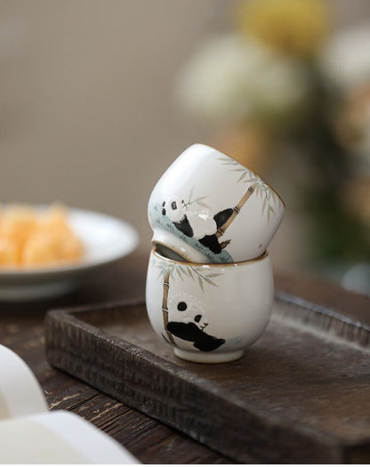 Gohobi Hand-painted Panda Tea Cup Ceramic Chinese Gongfu tea Kung fu tea Japanese Chado