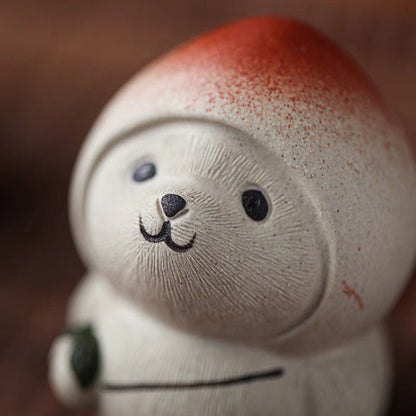 Gohobi Handmade cat ornaments peach panda Tea pets ceramic YiXing clay  Chinese Gongfu tea Kung fu tea Japanese Chado unique ornaments