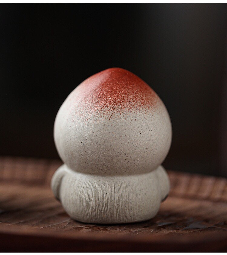 Gohobi Handmade cat ornaments peach panda Tea pets ceramic YiXing clay  Chinese Gongfu tea Kung fu tea Japanese Chado unique ornaments