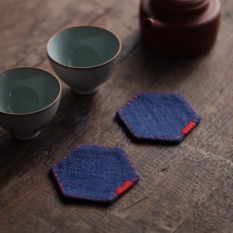 Gohobi A set of 2 Coaster Chinese Gongfu tea Kung fu tea Teaware Japanese Chado cotton coaster unique handmade coaster