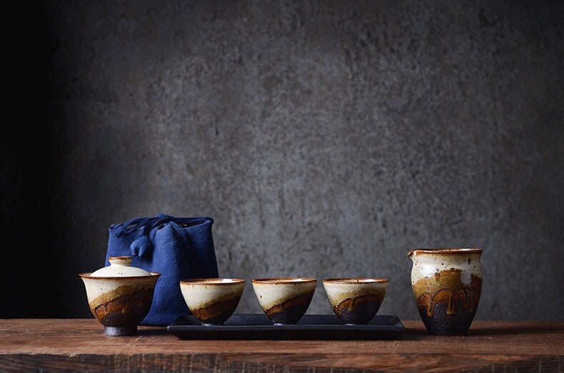 Gohobi Handmade Gaiwan Tea cup, Hand painted, vintage, high quality, Rustic, Minimalistic Japanese Tea, Gongfu tea [Sunset collection]