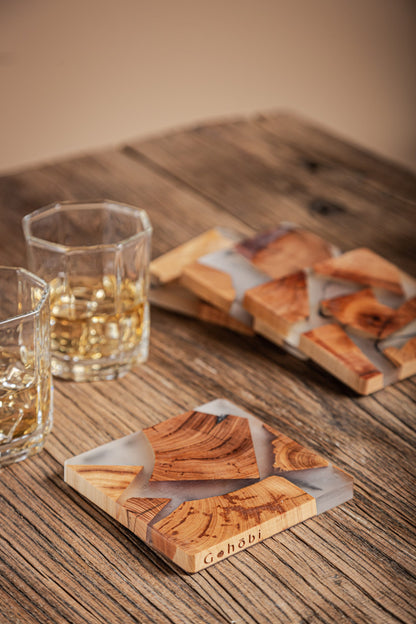 Gohobi Set of Wood Coaster Resin Coasters Square shape epoxy tea drink unique handmade coaster placemats Teaware Japanese drinkware
