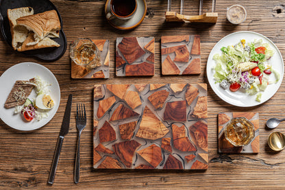 Gohobi Set of Wood Coaster Resin Coasters Square shape epoxy tea drink unique handmade coaster placemats Teaware Japanese drinkware