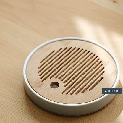 Gohobi Ceramic Bamboo Tea Trays (Round version) Japanese Chado Gongfu tea