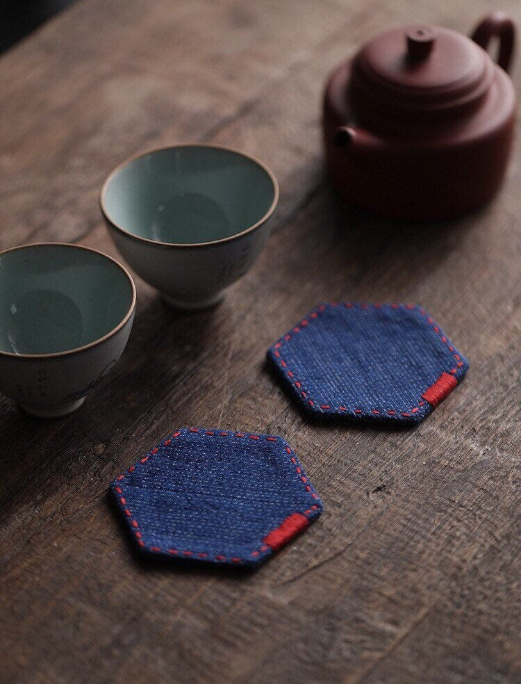 Gohobi A set of 2 Coaster Chinese Gongfu tea Kung fu tea Teaware Japanese Chado cotton coaster unique handmade coaster