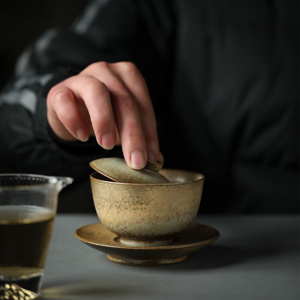 Gohobi Handmade ceramic gaiwan Chinese Gongfu tea Kung fu tea Japanese Teacup small green tea cup [Chai Kiln collection]