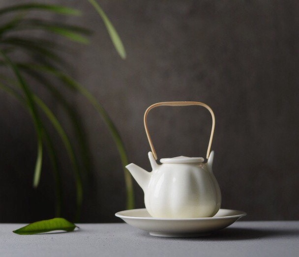Gohobi Handmade ceramic teapot Chinese Gongfu tea Japanese Teacup small green tea cup [White gloss collection] 