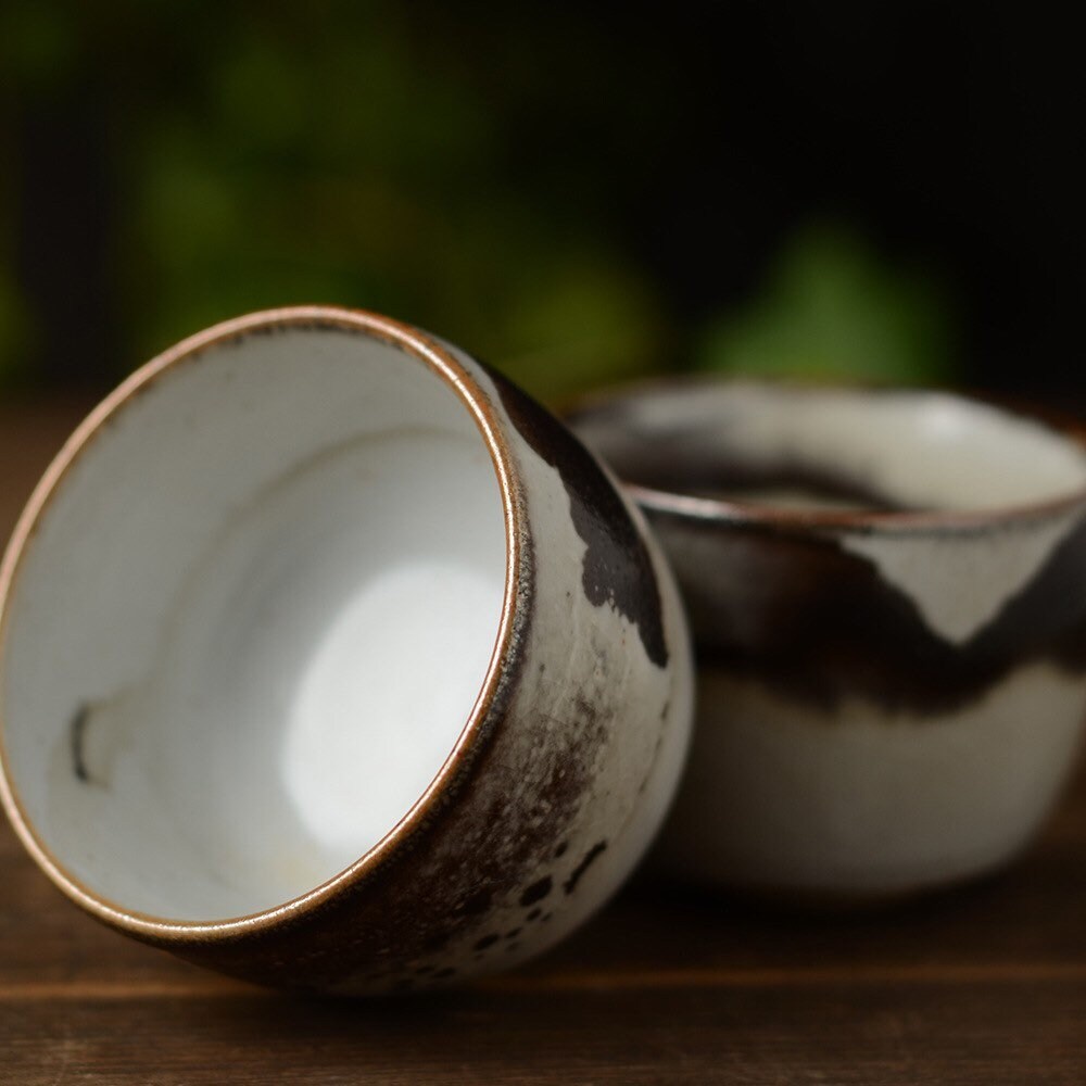 Gohobi Handmade ceramic tea cup Chinese Gongfu tea Japanese Teacup small green tea cup [Black ink collection]