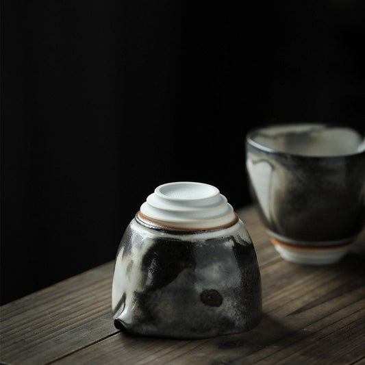 Gohobi Handmade ceramic tea pitcher fair cup Chinese Gongfu tea Japanese Teacup small green tea cup [Black ink collection]
