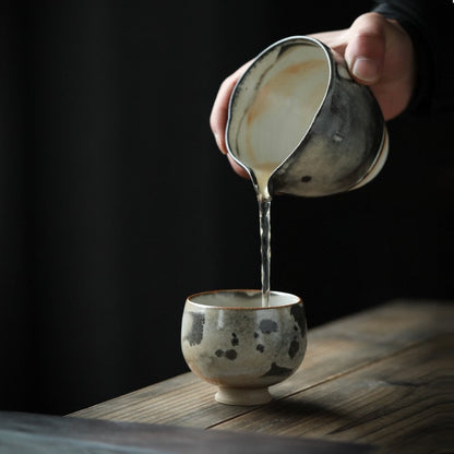 Gohobi Handmade ceramic tea pitcher fair cup Chinese Gongfu tea Japanese Teacup small green tea cup [Black ink collection]