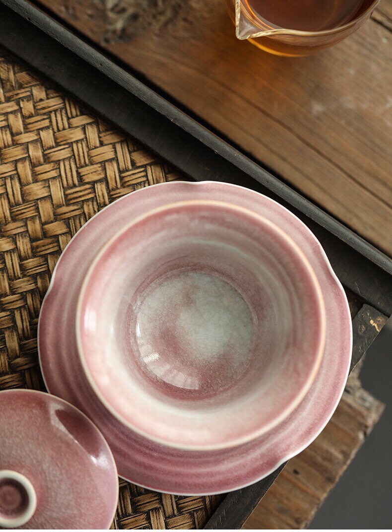 Gohobi Handmade Pink gaiwan, Hand painted, vintage, high quality, Rustic, Minimalistic Japanese Tea, Gongfu tea [Pink Glazed collection]