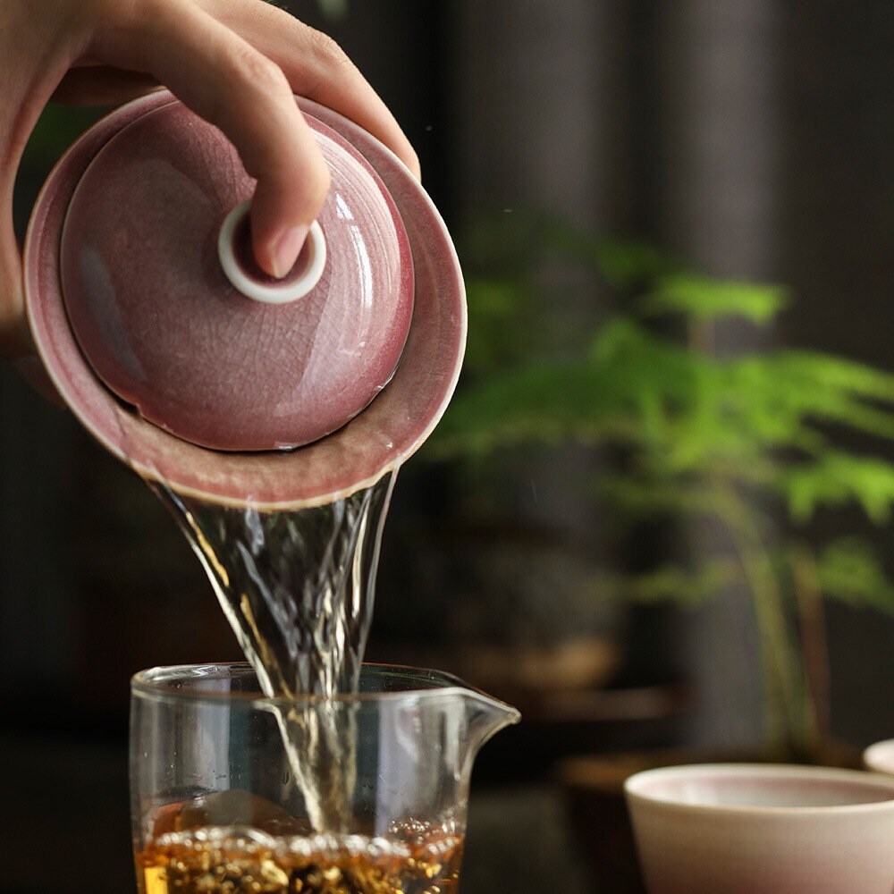 Gohobi Handmade Pink gaiwan, Hand painted, vintage, high quality, Rustic, Minimalistic Japanese Tea, Gongfu tea [Pink Glazed collection]