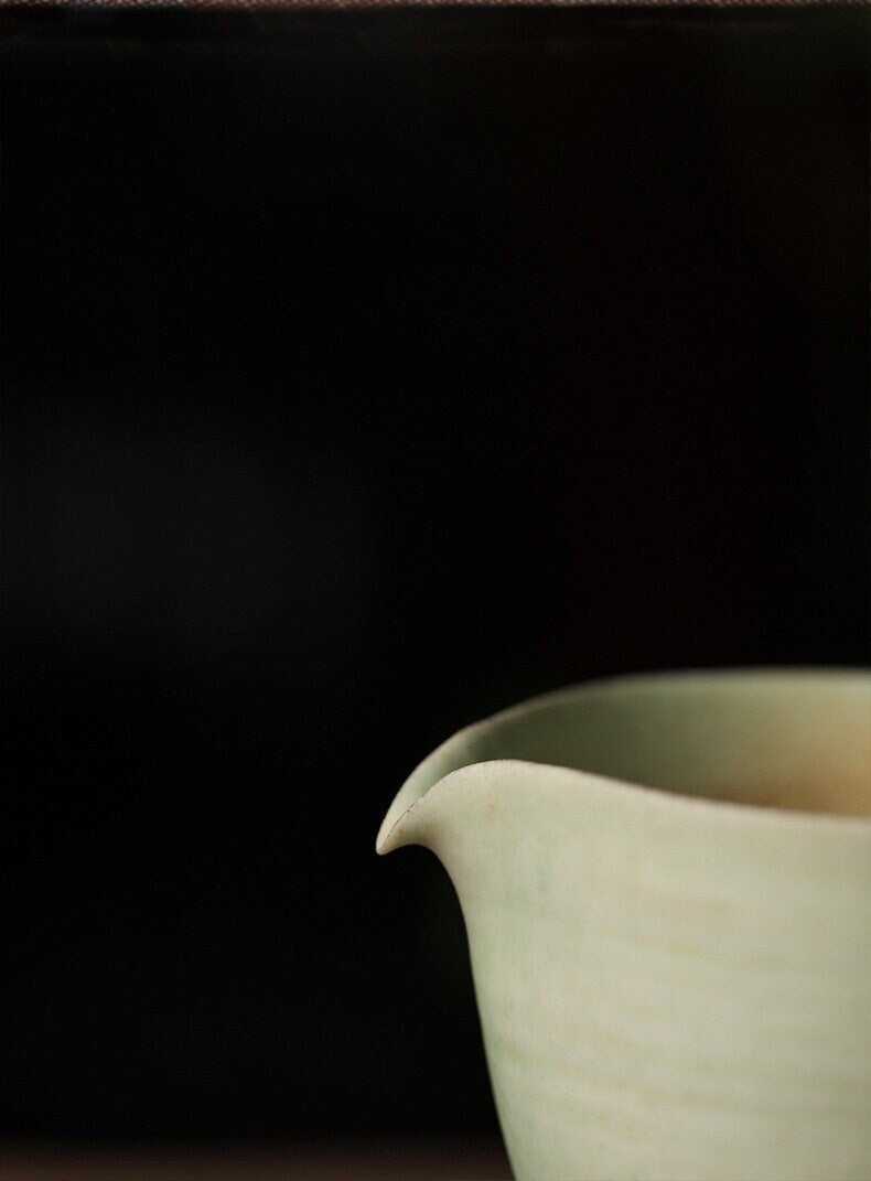 Gohobi Handmade Green tea pitcher/ Fair cup, vintage, high quality, Rustic, Minimalistic Japanese Tea, Gongfu tea [Green Glazed collection]