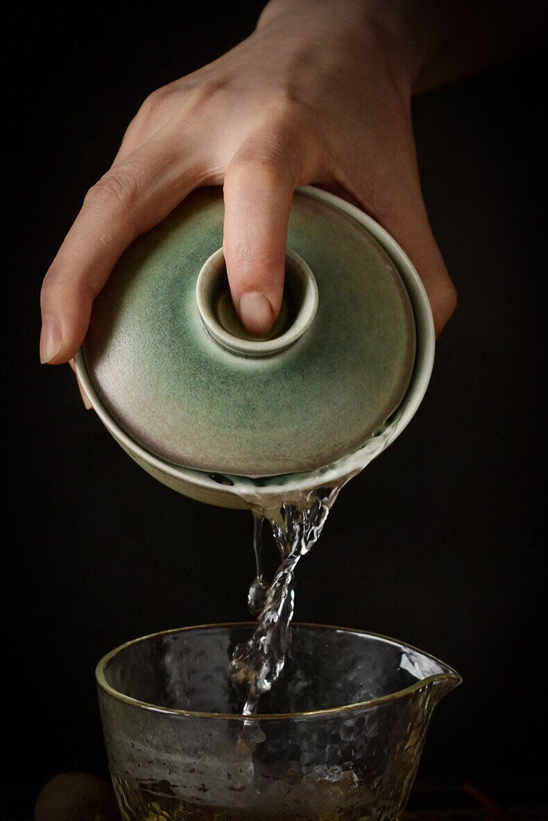 Gohobi Handmade Green tea pitcher/ Fair cup, vintage, high quality, Rustic, Minimalistic Japanese Tea, Gongfu tea [Green Glazed collection]