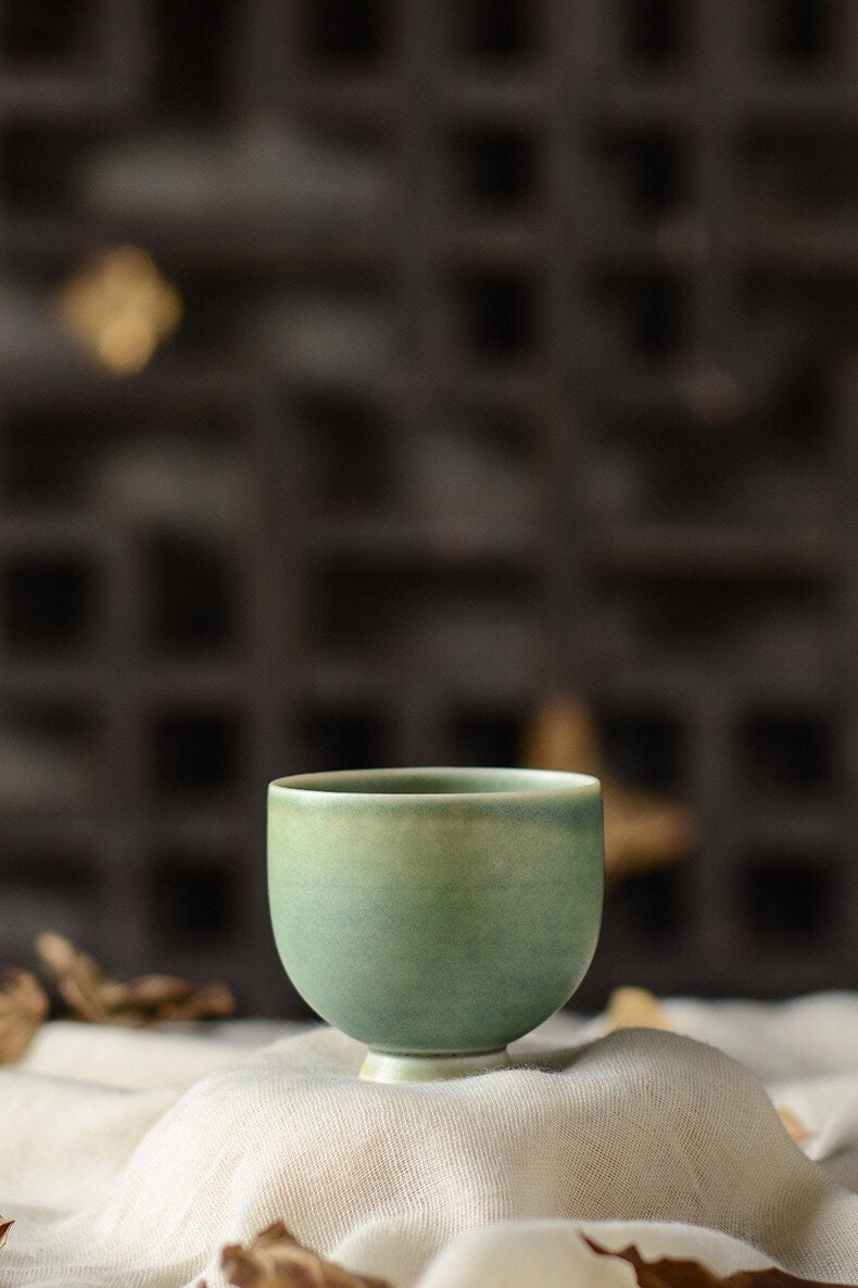 Gohobi Handmade Green gaiwan, Hand painted, vintage, high quality, Rustic, Minimalistic Japanese Tea, Gongfu tea  [Green Glazed collection] 