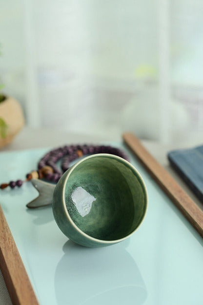 Gohobi Handmade Green Tea cup, Hand painted, vintage, high quality, Rustic, Minimalistic Japanese Tea, Gongfu tea  [Green Glazed collection]