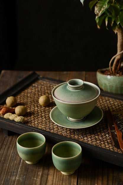Gohobi Handmade Green Tea cup, Hand painted, vintage, high quality, Rustic, Minimalistic Japanese Tea, Gongfu tea  [Green Glazed collection]