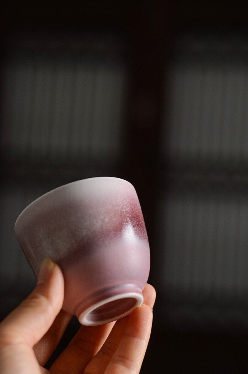 Gohobi Handmade Pink Tea cup, Hand painted, vintage, high quality, Rustic, Minimalistic Japanese Tea, Gongfu tea [Pink Glazed collection]