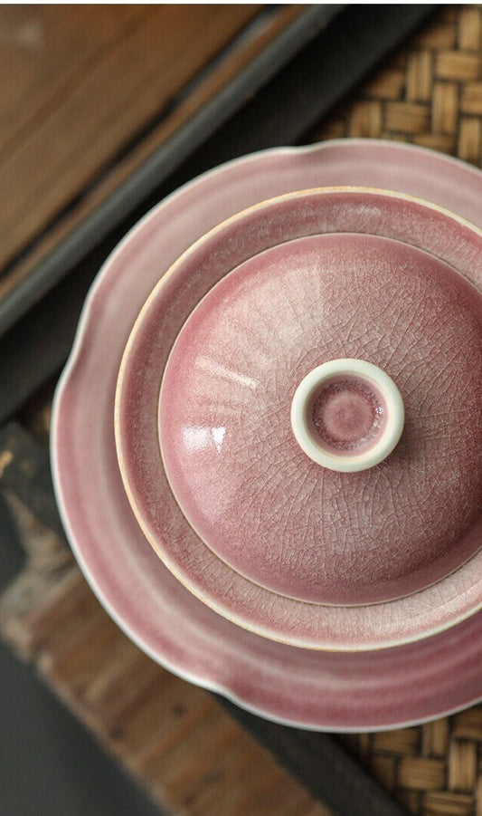 Gohobi Handmade Pink gaiwan, Hand painted, vintage, high quality, Rustic, Minimalistic Japanese Tea, Gongfu tea [Pink Glazed collection]