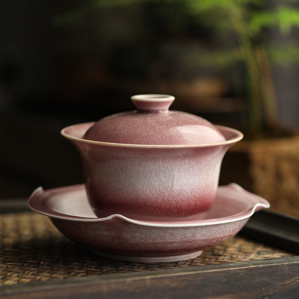 Gohobi Handmade Pink gaiwan, Hand painted, vintage, high quality, Rustic, Minimalistic Japanese Tea, Gongfu tea [Pink Glazed collection]