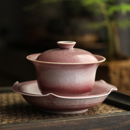 Gohobi Handmade Pink gaiwan, Hand painted, vintage, high quality, Rustic, Minimalistic Japanese Tea, Gongfu tea [Pink Glazed collection]