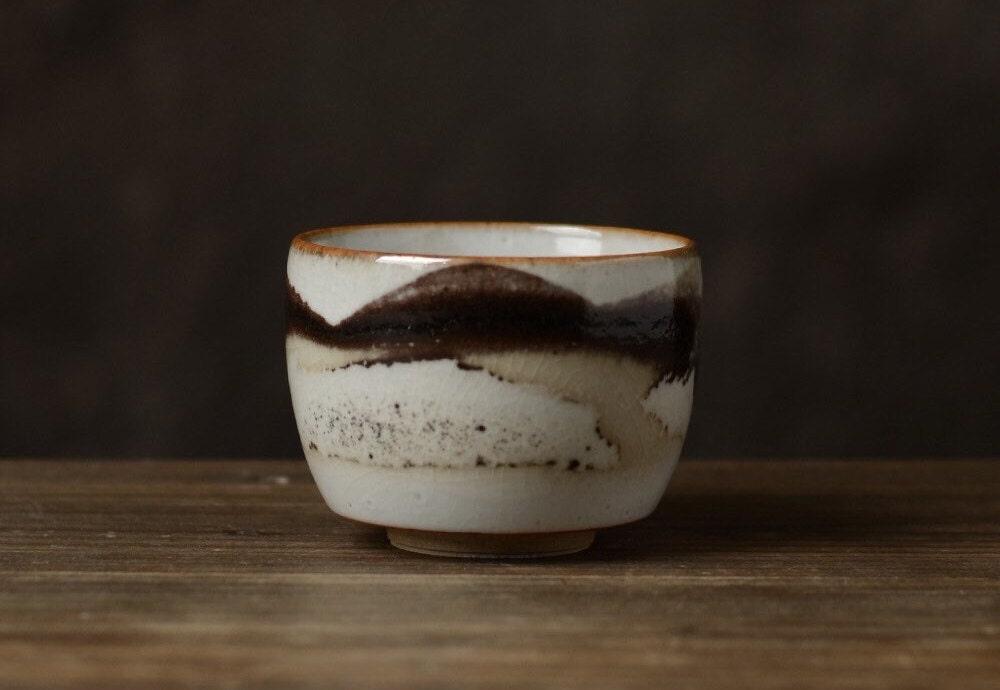 Gohobi Handmade ceramic tea pitcher fair cup Chinese Gongfu tea Japanese Teacup small green tea cup [Black ink collection]