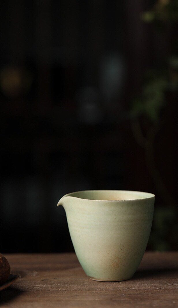 Gohobi Handmade Green tea pitcher/ Fair cup, vintage, high quality, Rustic, Minimalistic Japanese Tea, Gongfu tea [Green Glazed collection]