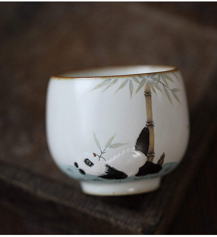 Gohobi Hand-painted Panda Tea Cup Ceramic Chinese Gongfu tea Kung fu tea Japanese Chado