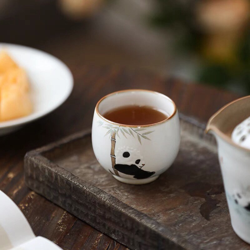Gohobi Hand-painted Panda Tea Cup Ceramic Chinese Gongfu tea Kung fu tea Japanese Chado