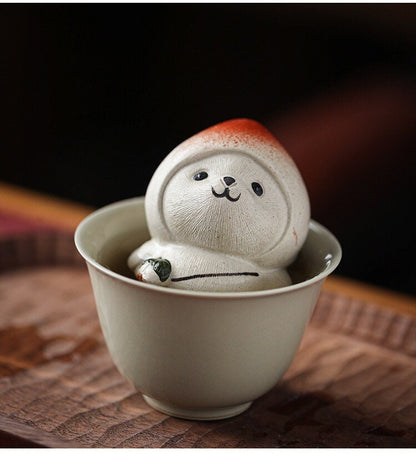 Gohobi Handmade cat ornaments peach panda Tea pets ceramic YiXing clay  Chinese Gongfu tea Kung fu tea Japanese Chado unique ornaments