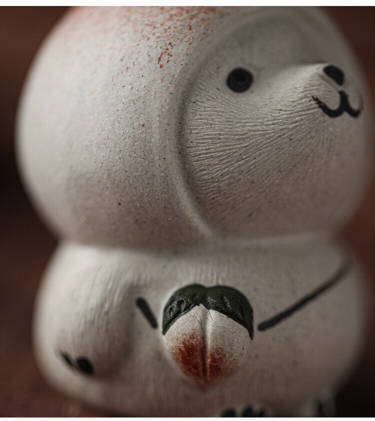 Gohobi Handmade cat ornaments peach panda Tea pets ceramic YiXing clay  Chinese Gongfu tea Kung fu tea Japanese Chado unique ornaments