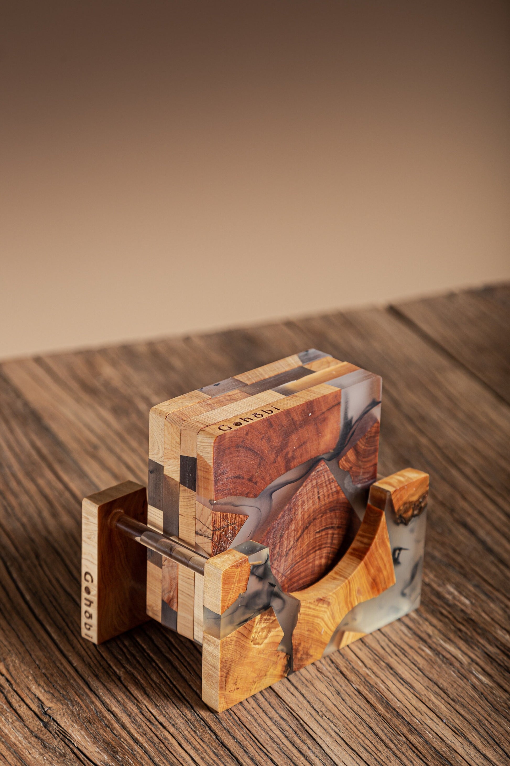 Gohobi Set of Wood Coaster Resin Coasters Square shape epoxy tea drink unique handmade coaster placemats Teaware Japanese drinkware