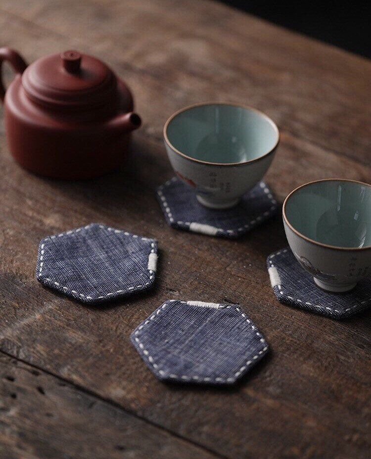 Gohobi A set of 2 Coaster Chinese Gongfu tea Kung fu tea Teaware Japanese Chado cotton coaster unique handmade coaster