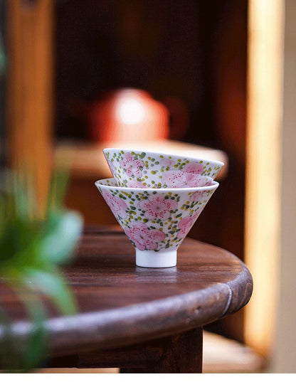 Gohobi Hand painted Peach BlossomTea Cup Ceramic Chinese Gongfu tea Kung fu tea Japanese Chado by local young designer